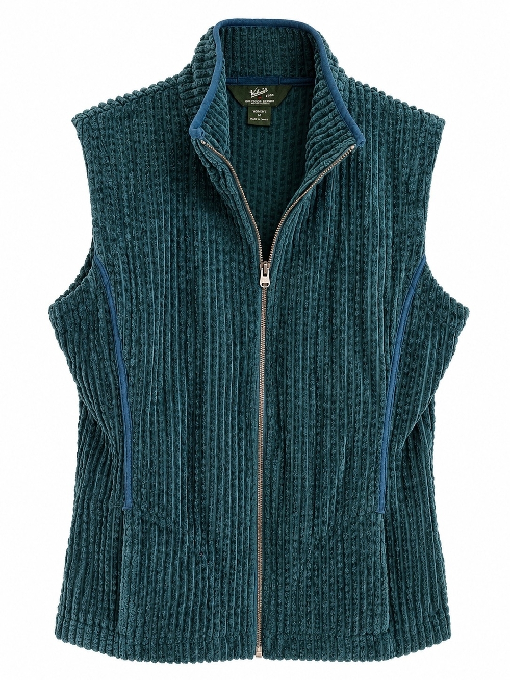 Vintage Woolrich Womens Ribbed Chenille Zip Front Vest in Green Size M